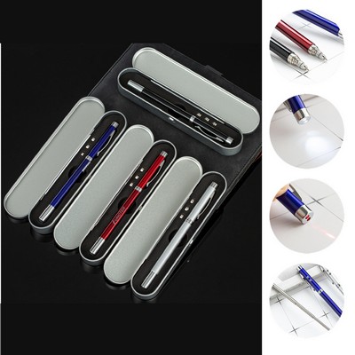 4" 1 Laser Pointer Multi Function Pen Retractable Teaching Pointer White Board Pointer Gift Box