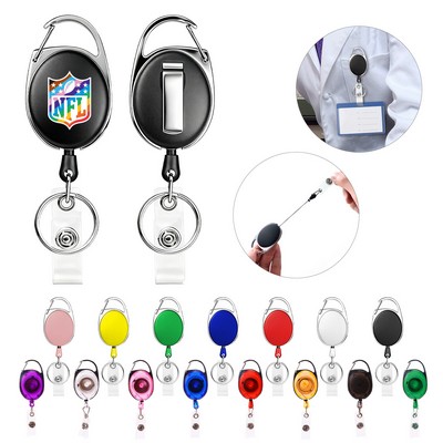 Full-color Printed Oval Shape Retractable Badge Holder with Clip